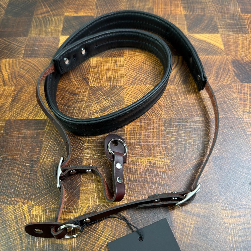 ONA Medium Camera Strap Black Leather Padded Neck ONA5-081LBL Handcrafted - Picture 2 of 5